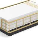 Wican Guest Towel Holder Tray for Bathroom, Oak and Iron Napkins Holder for Powder Room Dinning Table Wooden Basket for Disposable Paper Hand Towels Gold and Black (9.06 x 5.51 x 2.56 inchs)