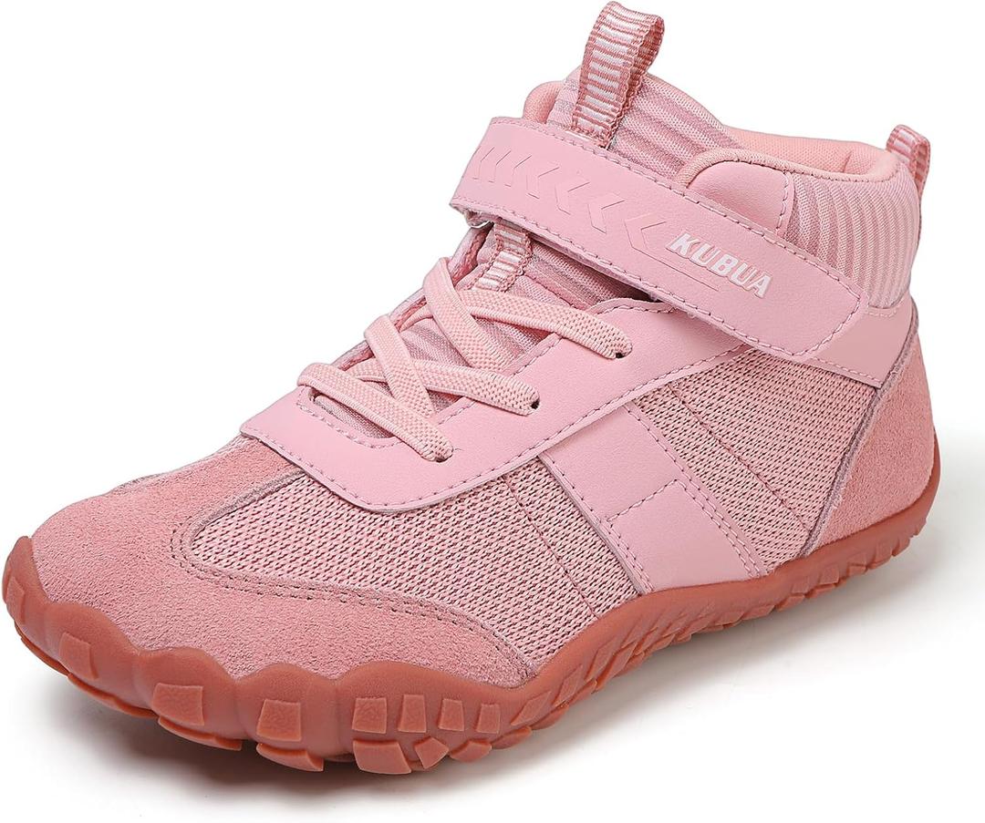 KUBUA Kids Barefoot Shoes Boys Girls High Top Minimalist Zero Drop Sneakers for Tennis Walking Hiking Athletic Little Big Kid (Pink)