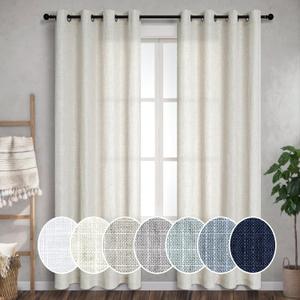 Pitalk Tall Curtains for Large Window Natural Flax Linen Polyester Blended Modern Farmhouse Industrial Semi Sheer Light Filtering Long Curtain for High Living Room 100 Inch Length 2 Panels Tan Beige
