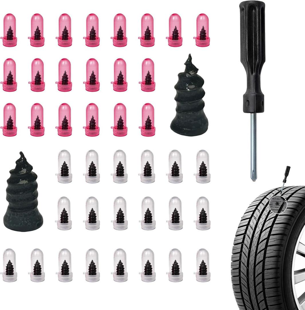 2 x Tire Repair Screws, 40 PCS Professional Tire Plugs Screw Type with a Screwdriver, Tire Repair Screws, Self-Service Screw in Tire Repair Plugs, Tire Plug Kit for Car, Motocycle, Truck, Tractor