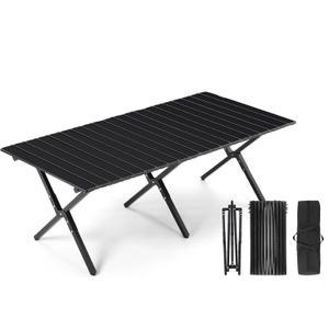 Foldable Low Picnic Table 4 ft Portable Lightweight Camping Table Fold Up Collapsible Roll up Metal Camp with Carry Bag for Party Patio Garden Outside Outdoor Beach(Black)