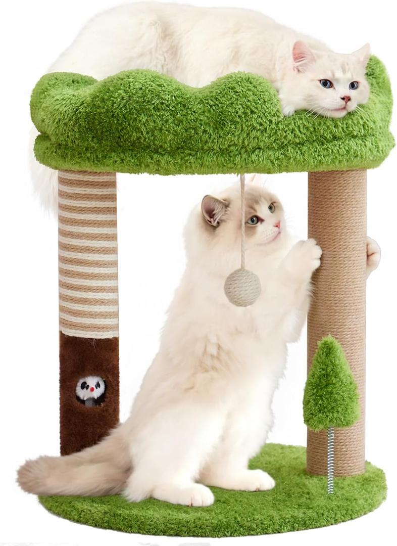 WOOCHPET Small Cat Tree with Perch Cat Bed and Removable Cover 23 inch Tall Cat Tower with 2 Scratching Sisal Scratching Posts and Cat Toys for Kittens and Adult Cats (Green)