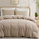 LOVQUE Bedding Duvet Cover Queen Size, 100% Washed Cotton Linen Like Natural Bedding Set with Zipper Closure (No Comforter), 90x90, Linen Grey