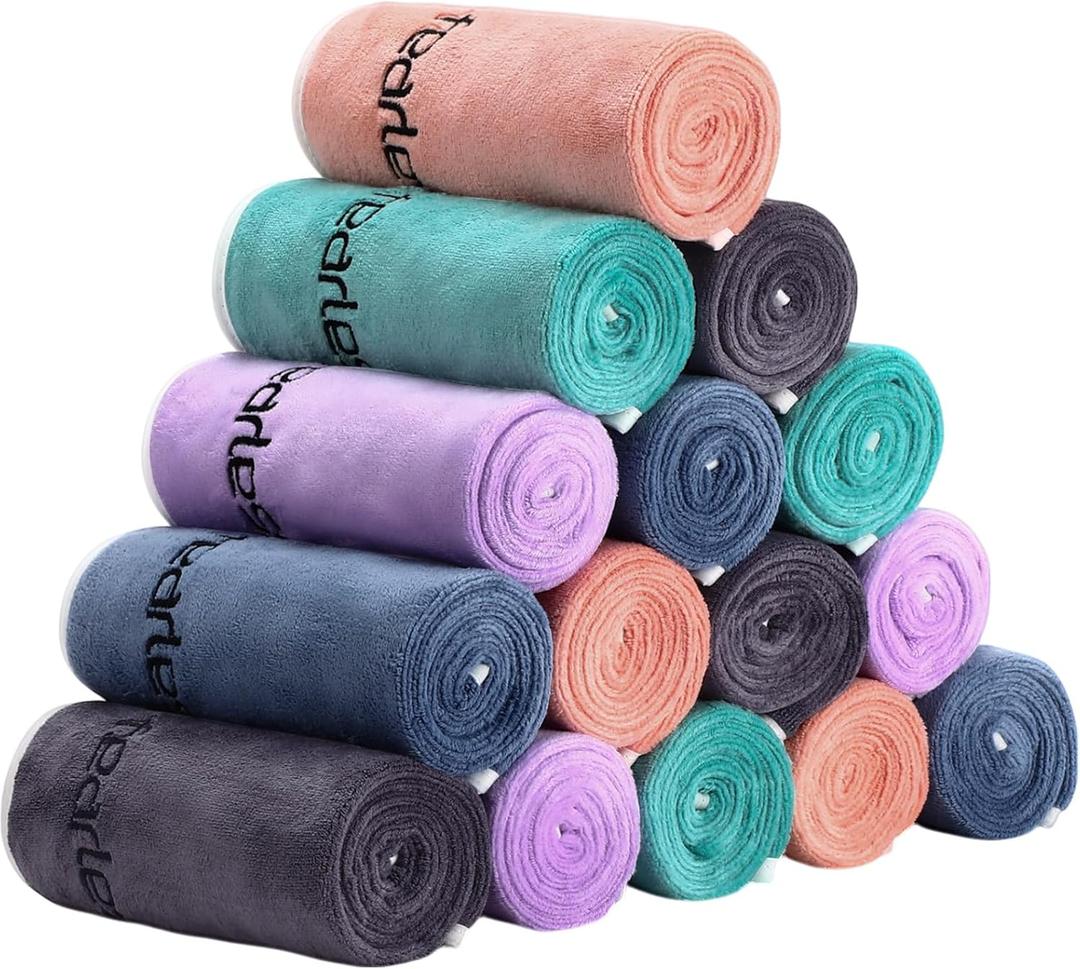 Peryiter 15 Pcs Microfiber Gym Towels Set for Men and Women, Soft Be Fearless Sweat Workout Towels for Yoga Sports Exercise Fitness Bath Home Cycling Swimming Camping, 30" x 14", 5 Colors