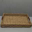 Summit Living Handwoven Multipurpose Rectangle Rattan Tray, 20” x 12” – Durable Wicker Tray with Leather Handles for Home Decor Display