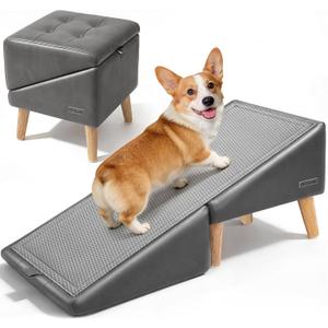 Dog Stairs for Small Dogs 16" H - Upgraded Non-Slip Dog Ramp for Couch
Foldable 2-in-1 Pet Ramp and Ottoman, Pet Stairs for Puppy, Pet Steps with Solid Wood Frame (Grey)