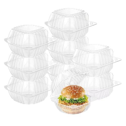 BallHull 25 Pack Clear Thickening Plastic Hinged Take Out Containers Disposable Clamshell Food Cake Containers with Lids 5.8 x 5.8 x 3.2 inch for Dessert, Cakes, Salads, Pasta, Sandwiches