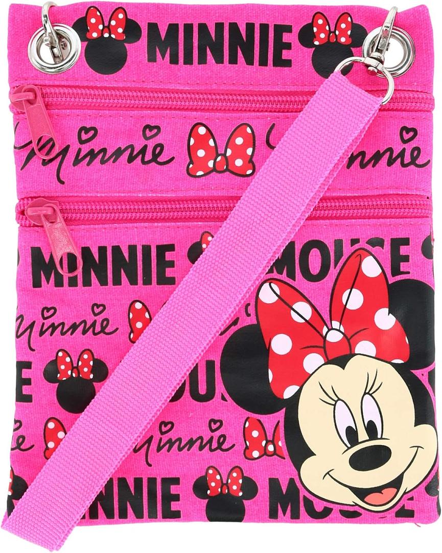 Disney's Minnie Mouse"Glam" Cross-Body Passport Purse Shoulder Bag, Neon Pink
