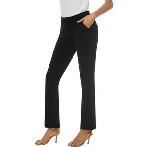 iChosy Women's Pull On Barely Bootcut Stretch Dress Pants | Business Casual Work Slacks, Wrinkle Free Fabric, Elastic Waistband, Front and Back Pockets, Machine Washable, Belt Loops, Size 111