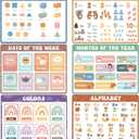 Educational Preschool Placemats for Kids Set of 6 Boho Toddler Plastic Placemat Reusable Washable Children Montessori Eat Table Mat for Homeschool Nursery Kindergarten Classroom Dining Table