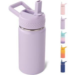 Toddler Water Bottle, 12 oz Kids Vacuum Insulated Thermos for School With Straws Lids, 304 Stainless Steel, BPA-Free, Lilac