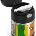 THERMOS FUNTAINER Insulated Food Jar 10 Ounce Kid Friendly Food Jar with Foldable Spoon, Minecraft