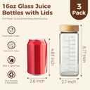 HomArtist 16oz Square Glass Juice Bottles with Lids, 3 Pack Reusable Juice Containers with Bamboo Lids, Glass Juicing jars for Drinking Tea, Kombucha, Smoothie, Milk