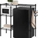 Yaocom Mini Fridge Shelf for Dorm, Adjustable Stand,Black,3 Compartments | Over-fridge Stand with Storage, Carbon Steel Organizer, Microwave Storage Rack, Refrigerator Storage Organizer, Apartment, 35"W x 18"D x 37"H