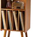Wooden LP Record Player Stand, 3-Tier Turntable Stand Cabinet Holds up to 100 Albums, Metal Record Storage Holder and Organizer Table, Mid-Century Modern Record Player Holder for Living Room & Bedroom (Warm Acacia)