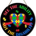 Autism Awareness Signs Wall Decor, Autism Awareness Decoration for Home Office Classroom Door, Autism Hanging Signs Decor, Autism Awareness Month Gifts, See The Ability Not The Disability