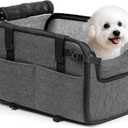 YUDODO Large Dog Car Seat for Center Console (Width9.5in) Fits 10-20lbs, Anti-Slip Puppy Cat Travel Portable Booster Seat, Luxury Pet Car Bed Carseat PU Leather Gray