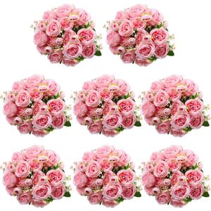 Geosar 8 Bundles Artificial Peonies Flowers Fake Silk Peony Bouquet Faux Peonies Flowers Bulk for Decoration Vase Floral Arrangements Wedding Party Table (Pink)