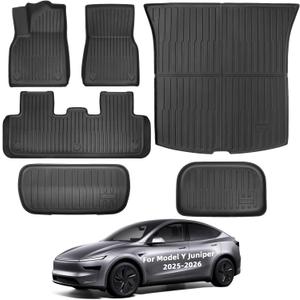 New 2025-2026 Tesla Model Y Juniper Floor Mats 5-Seat | All Weather TPE Waterproof Anti-Slip Friction-Resistant Front & Rear Trunk Mats | Floor mats for Families and pet Lovers