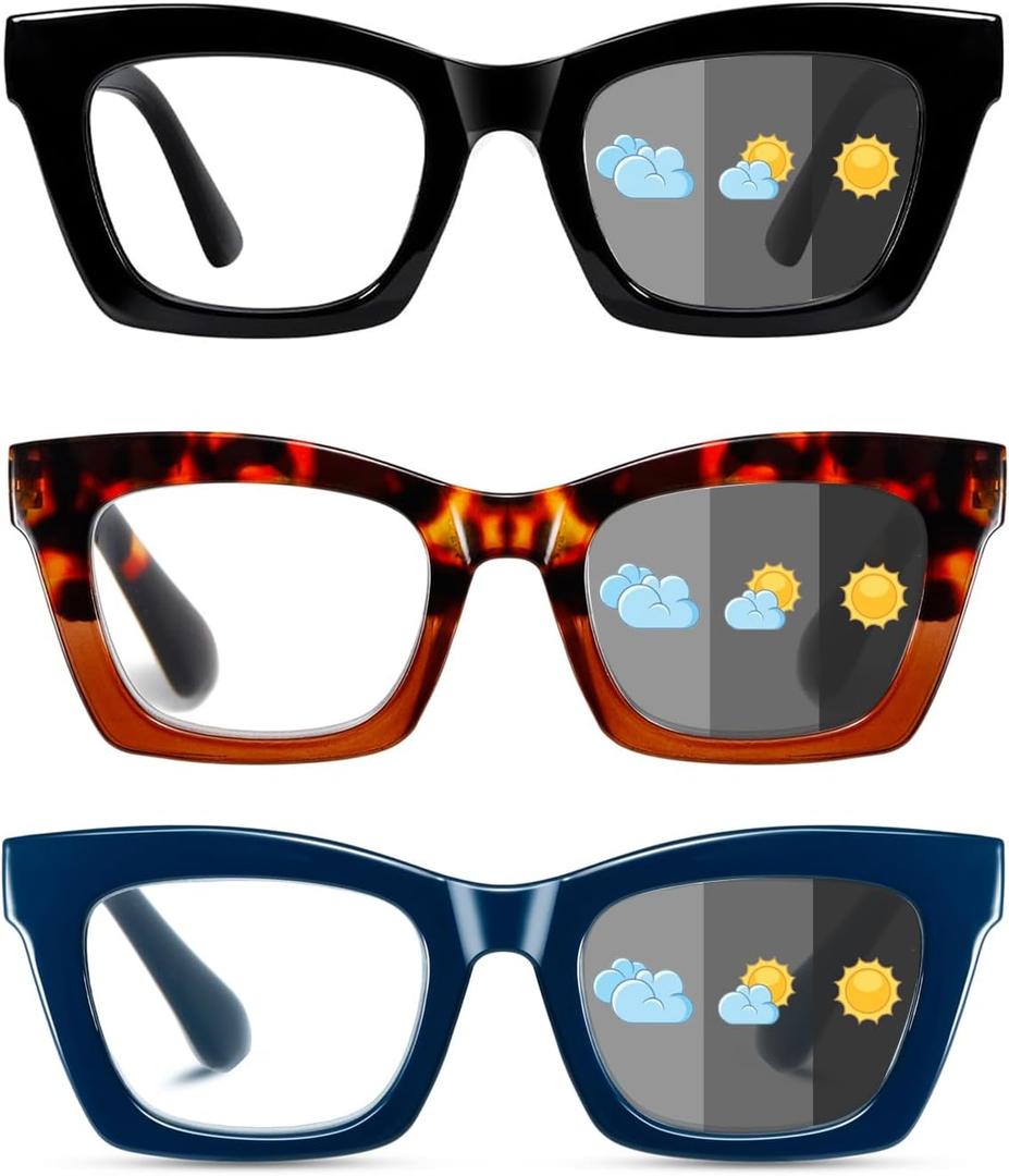 Hubeye Progressive Reading Glasses For Women Fashion Style Blue Light Blocking Computer Multifocus Square Reader (Black+Hawksbill Turtle +Blue)
