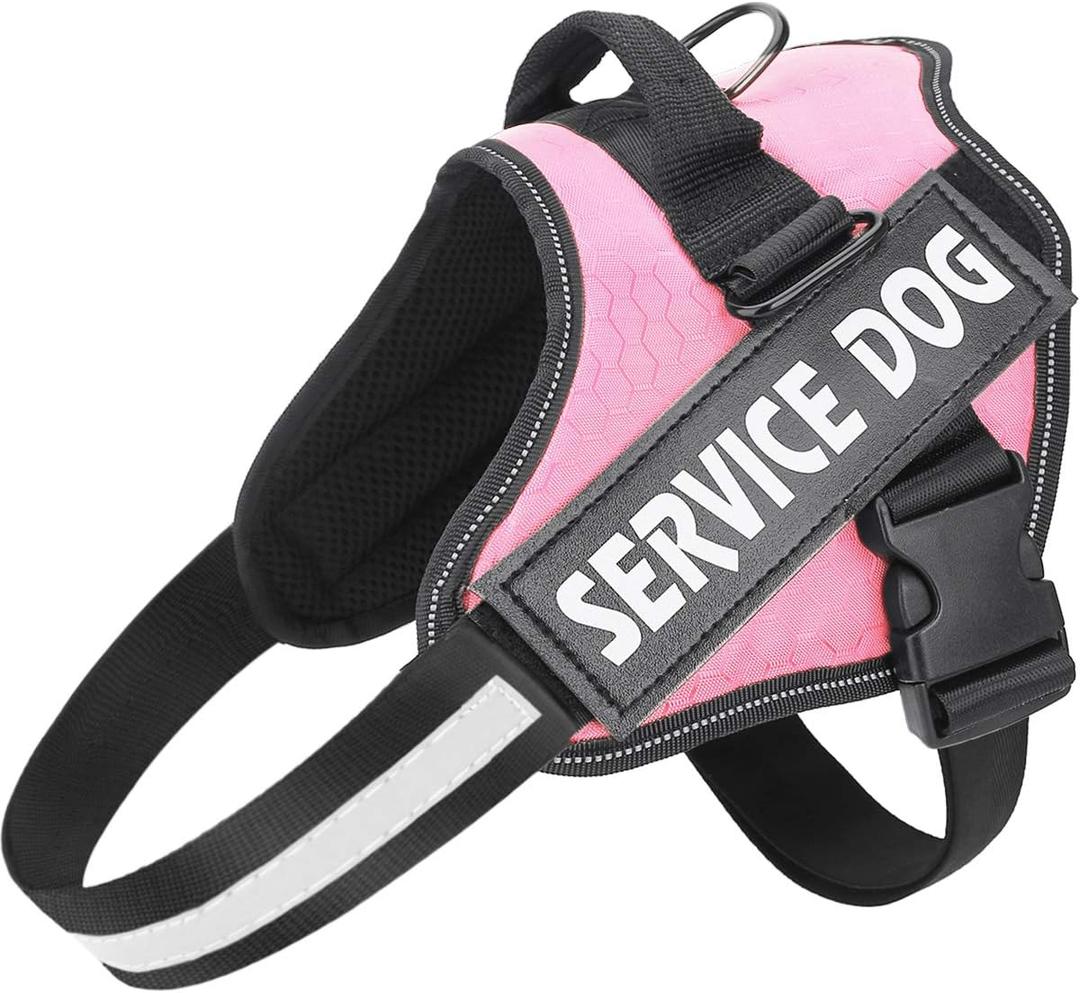 MUMUPET Service Dog Harness with 3M Reflective Safety, Easy Adjust & No-Pull Design - Breathable Nylon Handle for Small/Medium/Large Dogs (Small (Pack of 1), Pink)