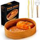 Basket with Terracotta Stone - Handcrafted Oval Bread Basket for Serving Rolls, Tortillas,and Muffins - Eco-Friendly, Perfect for Dining, Gifting, and Farmhouse Decor