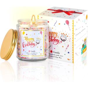 Happy Birthday Candle - Natural Soy Wax Scented Candle with Vanilla Birthday Cake Scent, Unique Gift Ideas for Men Women Best Friend