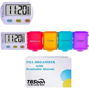 [4 in 1] 1 Day 4 Times Medicine Pill Organizer +5 Alarms + Timer+ Clock, Large Compartments, Loud Sound, Large Screen, Moisture-Proof, Dust-Proof, Travel Daily Pill Box/Organizer/Case/Container/Dispenser