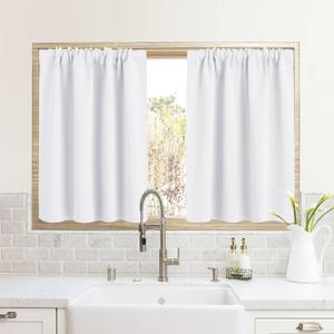 RYB HOME RV Curtains for Camper Windows, Mini Small Thermal Insulated Sunlight Heat Blocking Blocking Privacy Portable Curtains for Travel Trailer, Width 34 by Length 24, Pure White, 2 Panels