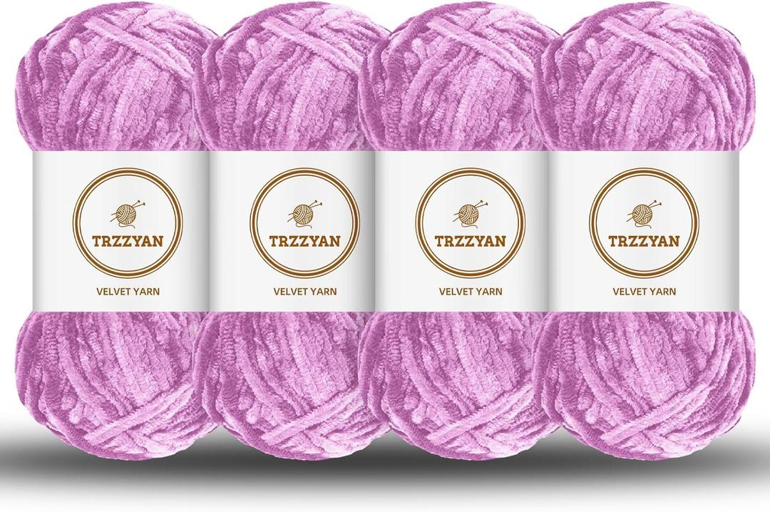 3.5 oz/Skein Chenille Plush Velour Cozy Float Lines for Fancy Lines for Crochet DIY Thick Weave Making Toys, Apparel (4 skeins, Lupine Purple)