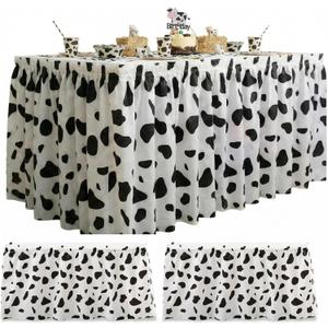Cow Print Table Skirts Disposable 29 in x 14 ft Birthday Party Decorations, Black and White Cowgirl Cowboy Table Skirts for Farm Animals Themed Birthday Party Supplies(3 Pack)