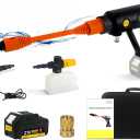 T TOVIA 870PSI Electric Washer Kit, Cordless Pressure Washer Gun with 4.0 Ah Waterproof Battery, 6-in-1 Nozzle, 0-180°Adjustable Nozzle for Washing Cars Patio Fence Watering Plants