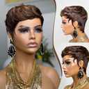 Pixie Cut Human Hair Wig for Women Short Wig for Women Chocolate 4/33 Color Short Layered Pixie Wig With Bangs Glueless Full Machine Made Brazilian Virgin Human Hair Wig (4/33)