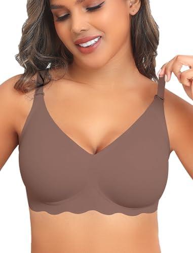 KeepMyself Wireless Bras for Women No Underwire Wave Push Up Bra Seamless Bras Full Coverage Lift Everyday Bras, Size XL, Coffee
