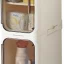 Slim Bathroom Storage Cabinet with Wheels, Thin Bathroom Narrow Storage Cabinet for Small Space in Bathroom, Kitchen, Laundry, Pantry, Cream (2 Tier)