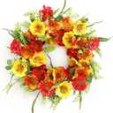 Huashen Spring Wreaths for Front Door, 24 Inch Spring Door Wreath with Poppy Flowers Green Leaves, Spring Floral Wreath for Front Door Outdoor Porch Home Wall