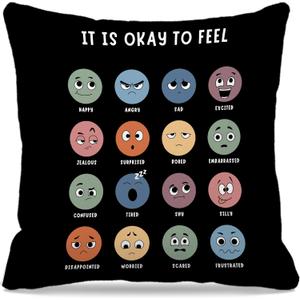 Nogrit Counseling Office Must Haves Black Pillow Cover, Calming Corner, Mental Health Pillowcase Decor for Home Kids,Mental Health Counselor Gifts, Calming Corner Pillow Covers 24"x24"
