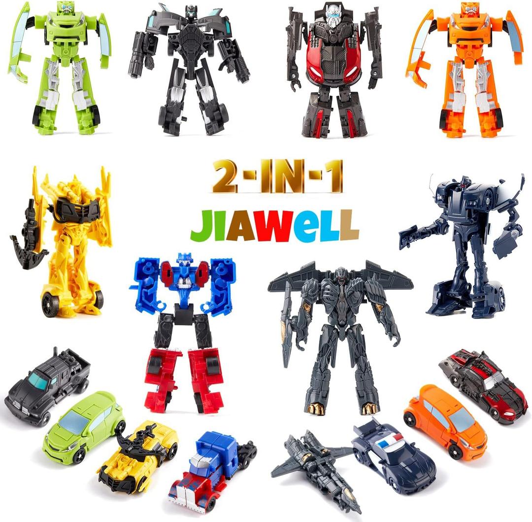 8 Pcs Mini Transforming Toys, 3.5 inch Transformed Toys, Small Car Robot Hero Action Figures, Deformation Robots Birthday Party Favors for Kids Boys Girls 3 4 5 6 7 8 9 10 Year Toy