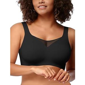 Wireless Bras for Women Seamless Supportive V Mesh Bralette Minimizers Comfortable T-shirt Bra for Older Women Black Size M