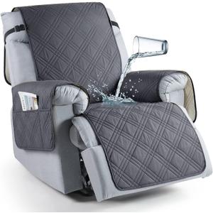 TAOCOCO 100% Waterproof Recliner Chair Cover, Non Slip Recliner Covers for Recliner Chair with Pocket, Washable Reclining Chair Cover Furniture Protector for Kids, Pets(23.6'', Dark Grey)