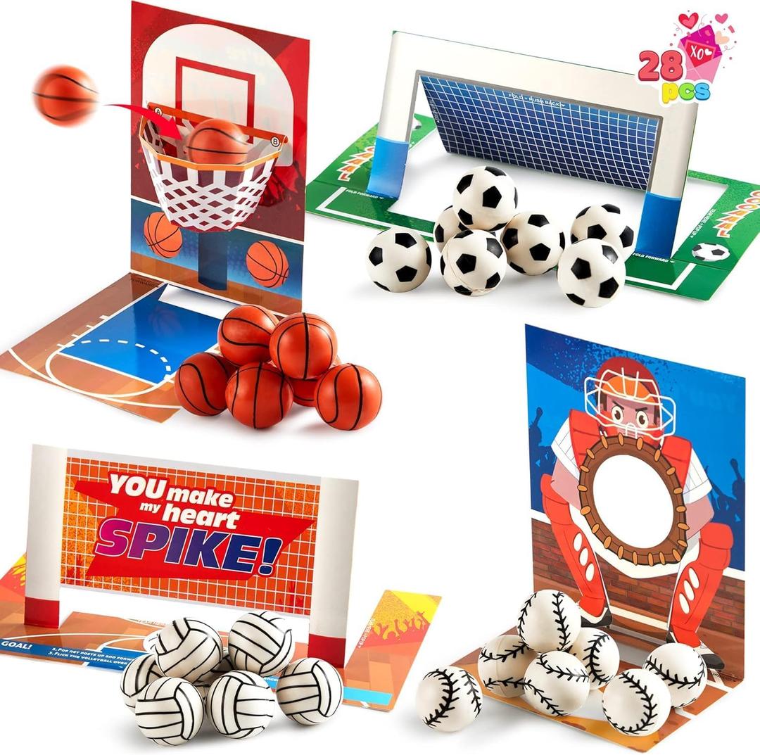 JOYIN 28 PCS Valentines Day Cards with Soccer Football Volleyball Basketball for Kids Valentine's Classroom Exchange, Valentine's Party Favors, Valentines Day Games Toys, Sports Game Cards