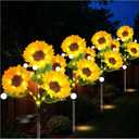 4Pack Solar Sunflower Lights Outdoor - Upgraded 1000mAh Solar Powered Sunflower Firefly Lights Decorations, Waterproof Fabric Sun Flower Pathway Light for Mother Women Birthday Gifts, Garden Dcor
