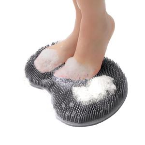 Shower Foot and Back Scrubber Mat,Wall Mounted Shower Foot Scrubber with Suction Cups,Exfoliating Silicone Massage Foot Cleaner for Shower(Grey) 