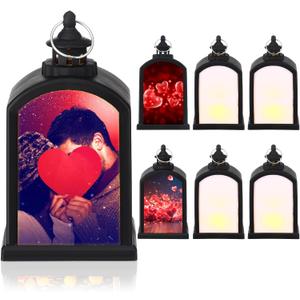 Baquler 6 Pcs Valentine's Day Candle Lanterns Sublimation Candle Lantern Mini Blank LED Hanging Lantern for Valentines Gifts Home Indoor Outdoor Decor Craft(Black)