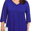 Plus Size Blouses for Women Ruffle 3/4 Sleeve Tops V Neck Casual Elegant Womens Tunic Top Mesh Loose Shirts L-4XL