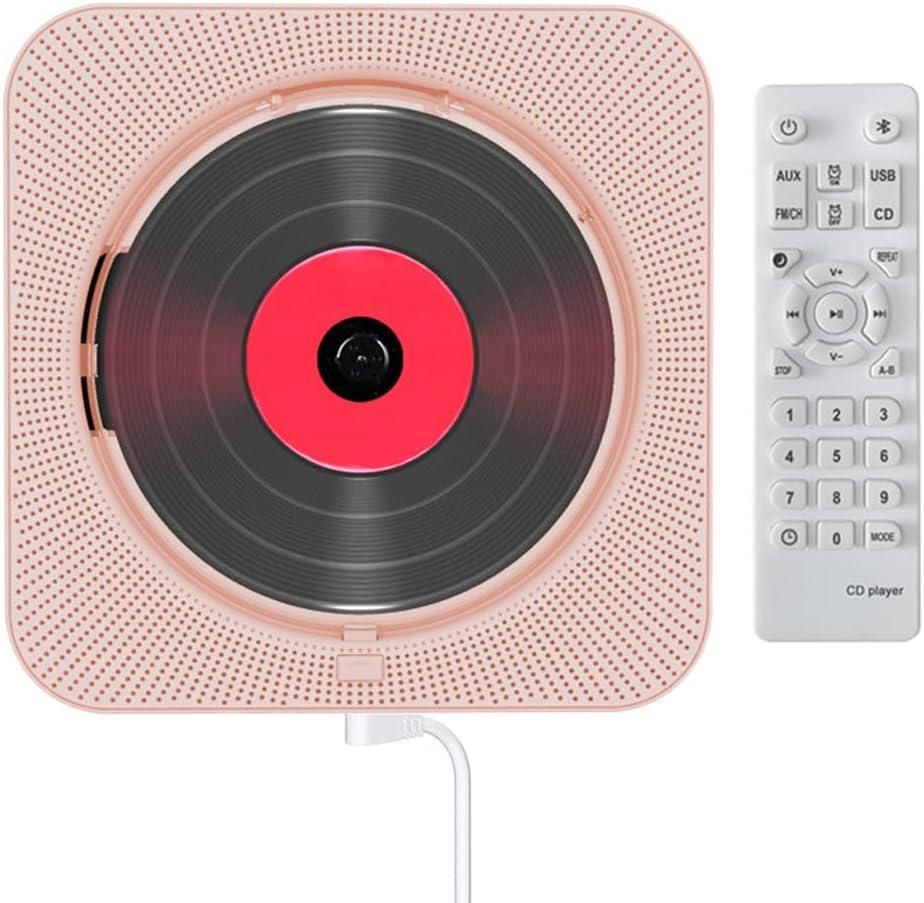 Bidirectional Bluetooth Wall Mountable CD Player Built-in Speakers, Portable Music Player with Dust Cover Remote Control, Support FM Radio USB Flash Micro SD AUX Play (Pink)