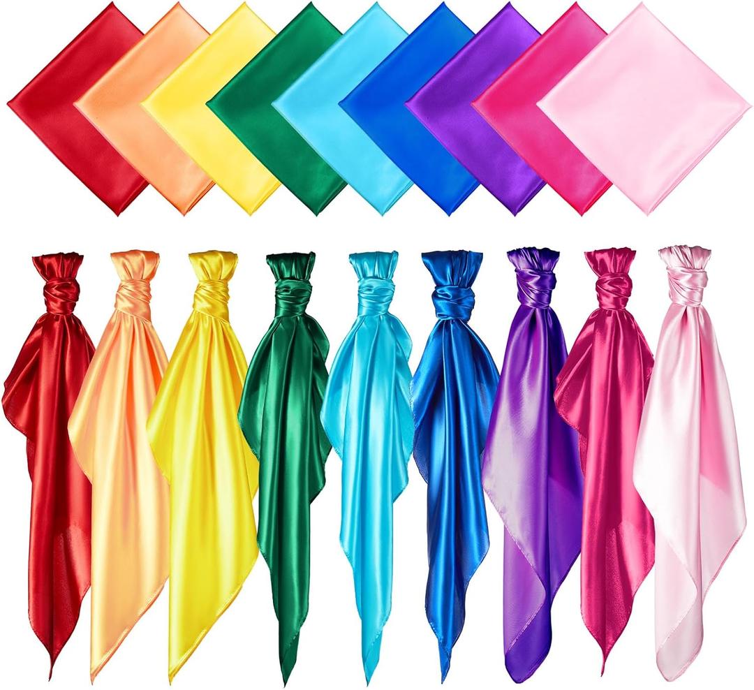 Geyoga 9 Pcs Fabric Play Scarves Rainbow Play Dance Scarves Creative Pretend Juggling Dress 35 x 35 Inch (Classic Colors)