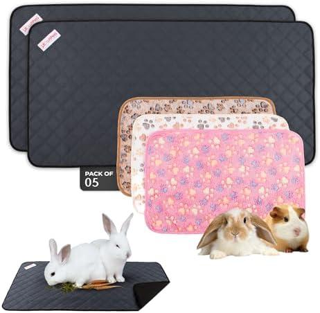 LUFTPETS Bunny Cage Mats, 5 Pcs, Fit Midwest, Absorbs Moisture & Odors, Soft Guinea Pig Blankets, Comfortable Fleece Cage Liners, Washable Rabbit Bedding