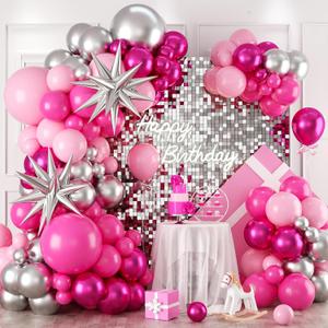 Pink and Silver Balloon Arch Kit, 120PCS Pastel Pink Hot Pink silver 4D Star balloons for girl for Baby Princess Theme Party Birthday Girl Baby Shower Anniversary Wedding 2025 graduation Pink and Silver Balloon Arch Kit, 120PCS Pastel Pink Hot Pink silver 4D Star balloons for girl for Baby Princess Theme Party Birthday Girl Baby Shower Anniversary Wedding 2025 graduation