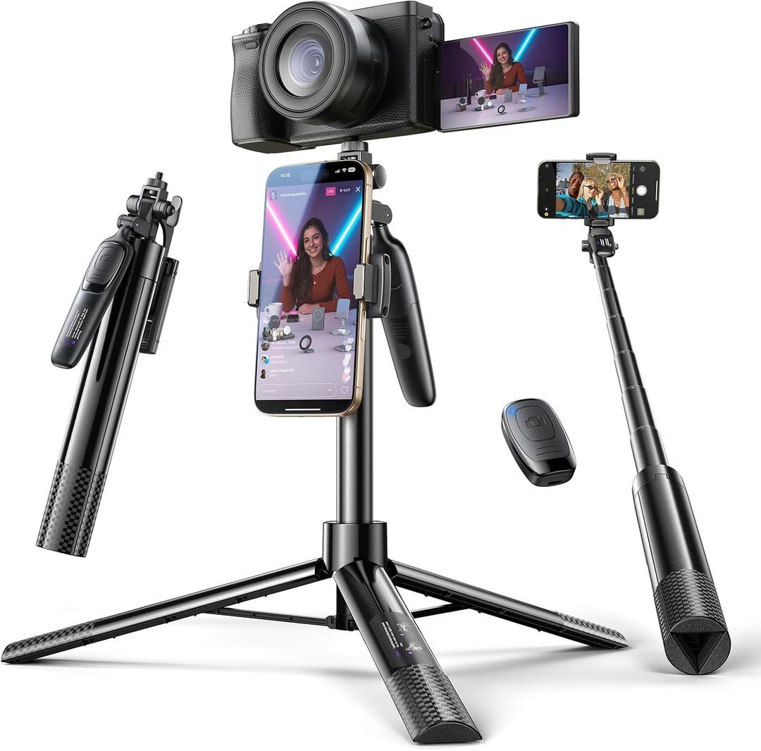 LISEN 67" Selfie Stick Tripod for iPhone 16 Content Creation, All in One 360 Rotation Cell Phone Tripod Stand with Remote for Vlogging/TikTok/Photo, for iPhone 16 15 Pro Max Samsung Galaxy S25 Ultra (Black)